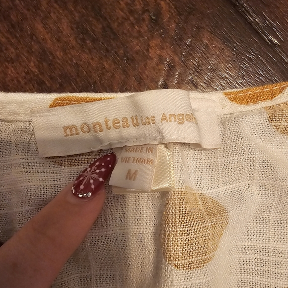 Anthropologie Monteau cream and goldenrod polka dot romper medium - Picture 3 of 6